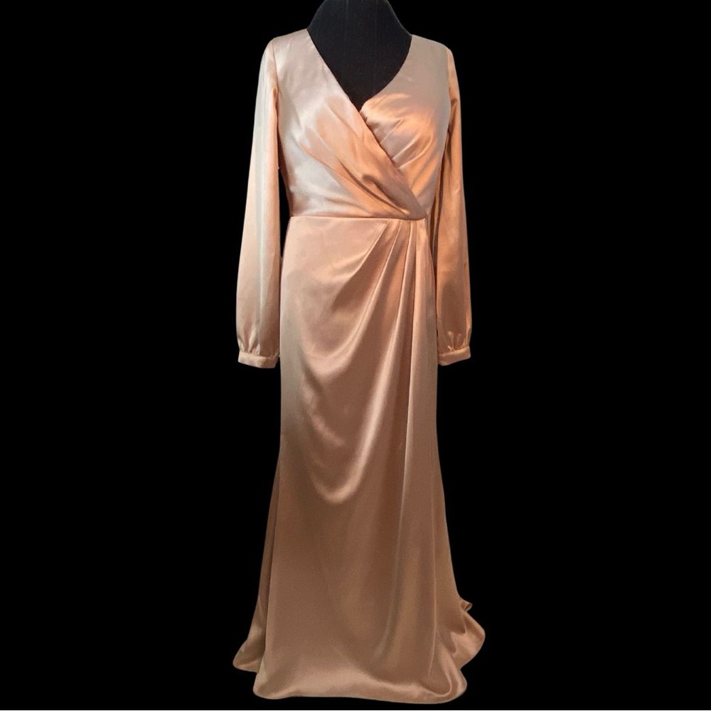 Elegant Satin Wrap Dress in Rose Gold from Revelry Party Event MOB